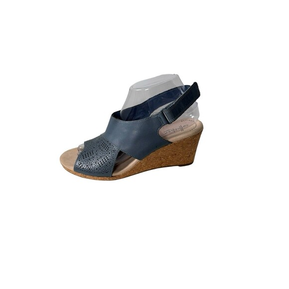 Clarks Lafley Joy Color Blue Grey Sandals Wedge Size 8.5 - Picture 13 of 16